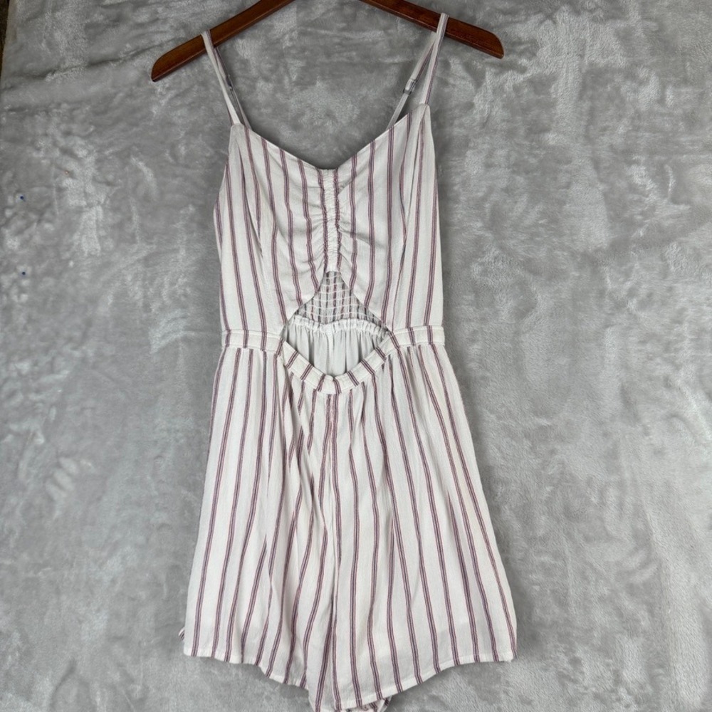 Hollister California Red White Striped Romper Cutout Smocked Women's M